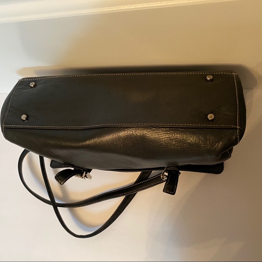 PERLINA SHOULDER BAG SATCHEL BLACK LEATHER 2 STRAP FLAP CLOSE - Picture 8 of 12